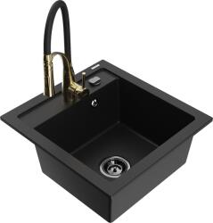 Mexen Vito, 1 kamrás gránit mosogató 490x520x210 mm és Aster mosogató csaptelep, fekete, 6503-77-73450-57-B (6503-77-73450-57-B)