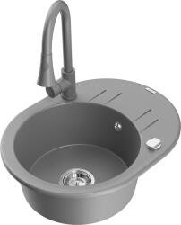 Mexen Kevin, 1 kamrás gránit mosogató 586x458x190 mm és Elia mosogató csaptelep, szürke, 6517-71-670101-71 (6517-71-670101-71)
