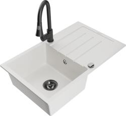 Mexen Bruno, 1 kamrás gránit mosogató 795x495x200 mm és Elia mosogató csaptelep, fehér, 6513-20-670101-70 (6513-20-670101-70)