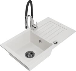 Mexen Pablo, 1 kamrás gránit mosogató 752x436x161 mm és Aster mosogató csaptelep, fehér, 6510-20-73450-07-B (6510-20-73450-07-B)
