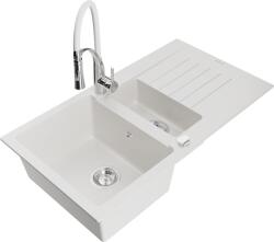 Mexen Matias, gránit mosogató 900x505x200 mm, 1, 5 kamrás és Aster mosogató csaptelep, fehér, 6502-20-73450-02 (6502-20-73450-02)
