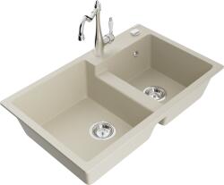 Mexen Tomas, gránit mosogató 800x500x190 mm, 2 kamrás és mosogató csaptelep Carla, bézs, 6516-69-670700-00 (6516-69-670700-00)
