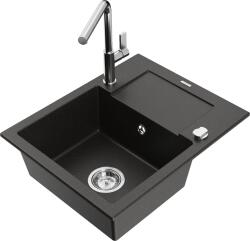 Mexen Enzo, 1 kamrás gránit mosogató 576x465x174 mm és Flora mosogató csaptelep, fekete-arany metál, 6506-75-670401-00 (6506-75-670401-00)