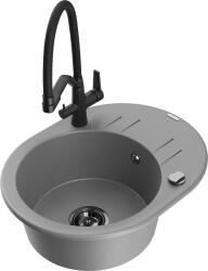Mexen Kevin, gránit mosogató 586x458x190 mm, 1 kamrás és fehér Duo csaptelep, szürke, 6517-71-671701-70-B (6517-71-671701-70-B)