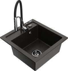 Mexen Vito, 1 kamrás gránit mosogató 490x520x210 mm és Aster mosogató csaptelep, fekete-arany metál, 6503-75-73450-07-B (6503-75-73450-07-B)