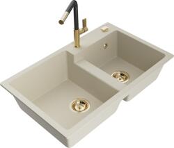Mexen Tomas, 2 kamrás gránit mosogató 800x500x190 mm és Flora mosogató csaptelep, bézs, 6516-69-670401-57-G (6516-69-670401-57-G)