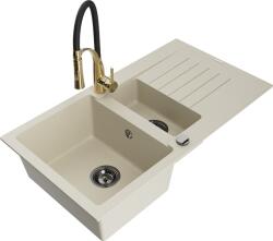 Mexen Matias, gránit mosogató 900x505x200 mm, 1, 5 kamrás és Aster mosogató csaptelep, bézs, 6502-69-73450-57-B (6502-69-73450-57-B)