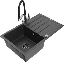 Mexen Bruno, 1 kamrás gránit mosogató 795x495x200 mm és Duo mosogató csaptelep, fekete foltos, 6513-76-671701-07-B (6513-76-671701-07-B)