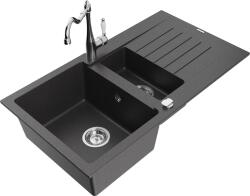 Mexen Matias, gránit mosogató 900x505x200 mm, 1, 5 kamrás és mosogató csaptelep Carla, fekete foltos, 6502-76-670700-00 (6502-76-670700-00)