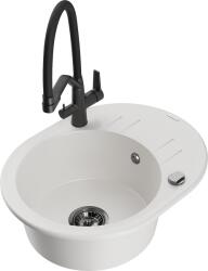 Mexen Kevin, gránit mosogató 586x458x190 mm, 1 kamrás és fehér Duo csaptelep, fehér, 6517-20-671701-70-B (6517-20-671701-70-B)