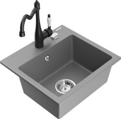 Mexen Milo, gránit mosogató 435x410x171 mm, 1 kamrás és mosogató csaptelep Carla, szürke, 6505-71-670700-70 (6505-71-670700-70)