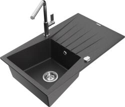 Mexen Cesar, 1 kamrás gránit mosogató 775x470x190 mm és Flora mosogató csaptelep, fekete foltos, 6514-76-670401-00 (6514-76-670401-00)