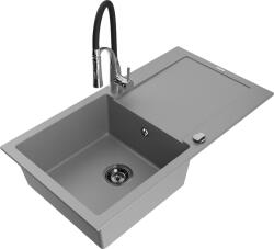 Mexen Leo, gránit mosogató 900x500x190 mm, 1 kamrás és Aster mosogató csaptelep, szürke, 6501-71-73450-07-B (6501-71-73450-07-B)