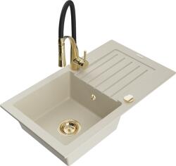 Mexen Pablo, gránit mosogató 752x436x161 mm, 1 kamrás és Aster mosogató csaptelep, bézs, 6510-69-73450-57-G (6510-69-73450-57-G)