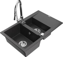 Mexen Gaspar, 1, 5 kamrás gránit mosogató 737x475x177 mm és Elia mosogató csaptelep, fekete foltos, 6507-76-670101-00 (6507-76-670101-00)