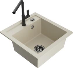 Mexen Vito, 1 kamrás gránit mosogató 490x520x210 mm és Flora mosogató csaptelep, bézs, 6503-69-670401-70-B (6503-69-670401-70-B)