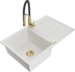 Mexen Bruno, 1 kamrás gránit mosogató 795x495x200 mm és Aster mosogató csaptelep, fehér, 6513-20-73450-57-G (6513-20-73450-57-G)