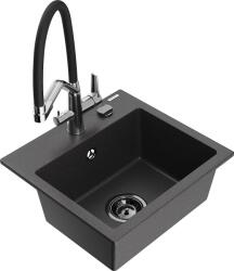 Mexen Milo, gránit mosogató 435x410x171 mm, 1 kamrás és Duo mosogató csaptelep, fekete foltos, 6505-76-671701-07-B (6505-76-671701-07-B)