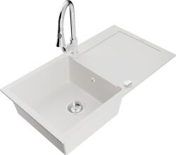 Mexen Leo, 1 kamrás gránit mosogató 900x500x190 mm és Elia mosogató csaptelep, fehér, 6501-20-670101-00 (6501-20-670101-00)