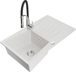 Mexen Cesar, 1 kamrás gránit mosogató 775x470x190 mm és Aster mosogató csaptelep, fehér, 6514-20-73450-07 (6514-20-73450-07)