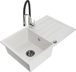 Mexen Bruno, 1 kamrás gránit mosogató 795x495x200 mm és Aster mosogató csaptelep, fehér, 6513-20-73450-07-B (6513-20-73450-07-B)