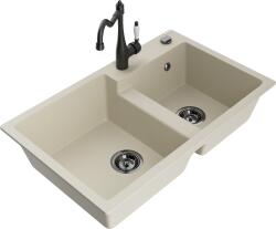 Mexen Tomas, gránit mosogató 800x500x190 mm, 2 kamrás és mosogató csaptelep Carla, bézs, 6516-69-670700-70 (6516-69-670700-70)