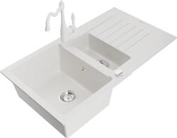Mexen Matias, gránit mosogató 900x505x200 mm, 1, 5 kamrás és mosogató csaptelep Carla, fehér, 6502-20-670700-20 (6502-20-670700-20)
