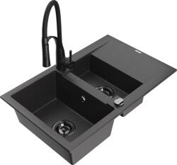 Mexen Gaspar, 1, 5-kamrás gránit mosogató 737x475x177 mm és Aster mosogató csaptelep, fekete pettyes, 6507-76-73450-70-B (6507-76-73450-70-B)