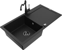 Mexen Leo, gránit mosogató 900x500x190 mm, 1 kamrás és mosogató csaptelep Carla, fekete, 6501-77-670700-70-B (6501-77-670700-70-B)