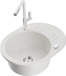 Mexen Kevin, 1 kamrás gránit mosogató 586x458x190 mm és Flora mosogató csaptelep, fehér, 6517-20-670401-02 (6517-20-670401-02)