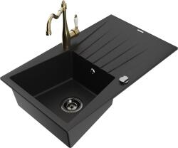 Mexen Cesar, 1 kamrás gránit mosogató 775x470x190 mm és mosogató csaptelep Carla, fekete, 6514-77-670700-50-B (6514-77-670700-50-B)
