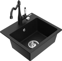 Mexen Milo, gránit mosogató 435x410x171 mm, 1 kamrás és Carla mosogató csaptelep, fekete, 6505-77-670700-70 (6505-77-670700-70)