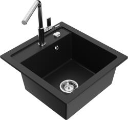 Mexen Vito, 1 kamrás gránit mosogató 490x520x210 mm és Flora mosogató csaptelep, fekete, 6503-77-670401-00 (6503-77-670401-00)