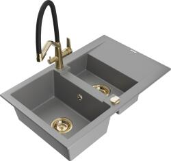Mexen Gaspar, gránit mosogató 737x475x177 mm, 1, 5 kamrás és Duo mosogató csaptelep, szürke, 6507-71-671701-57-G (6507-71-671701-57-G)