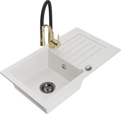 Mexen Pablo, 1 kamrás gránit mosogató 752x436x161 mm és Aster mosogató csaptelep, fehér, 6510-20-73450-57-B (6510-20-73450-57-B)