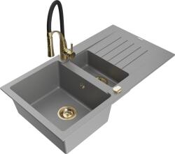 Mexen Matias, gránit mosogató 900x505x200 mm, 1, 5 kamrás és Aster mosogató csaptelep, szürke, 6502-71-73450-57-G (6502-71-73450-57-G)