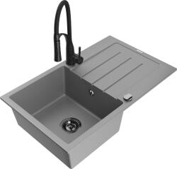 Mexen Bruno, 1 kamrás gránit mosogató 795x495x200 mm és Aster mosogató csaptelep, szürke, 6513-71-73450-70-B (6513-71-73450-70-B)