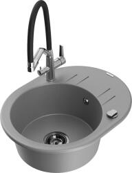 Mexen Kevin, gránit mosogató 586x458x190 mm, 1 kamrás és fehér Duo csaptelep, szürke, 6517-71-671701-07-B (6517-71-671701-07-B)