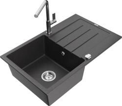 Mexen Bruno, 1 kamrás gránit mosogató 795x495x200 mm és Flora mosogató csaptelep, fekete foltos, 6513-76-670401-00 (6513-76-670401-00)