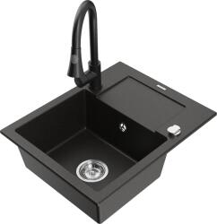 Mexen Enzo, 1 kamrás gránit mosogató 576x465x174 mm és Elia mosogató csaptelep, fekete-arany metál, 6506-75-670101-70 (6506-75-670101-70)