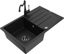 Mexen Bruno, gránit mosogató 795x495x200 mm, 1 kamrás és mosogató csaptelep Carla, fekete, 6513-77-670700-70-B (6513-77-670700-70-B)