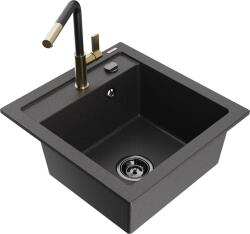 Mexen Vito, 1 kamrás gránit mosogató 490x520x210 mm és Flora mosogató csaptelep, fekete foltos, 6503-76-670401-57-B (6503-76-670401-57-B)