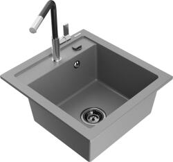 Mexen Vito, 1 kamrás gránit mosogató 490x520x210 mm és Flora mosogató csaptelep, szürke, 6503-71-670401-07-B (6503-71-670401-07-B)