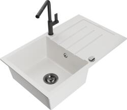 Mexen Bruno, 1 kamrás gránit mosogató 795x495x200 mm és Flora mosogató csaptelep, fehér, 6513-20-670401-70-B (6513-20-670401-70-B)