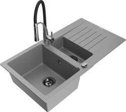 Mexen Matias, gránit mosogató 900x505x200 mm, 1, 5 kamrás és Aster mosogató csaptelep, szürke, 6502-71-73450-07-B (6502-71-73450-07-B)