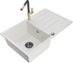 Mexen Bruno, 1 kamrás gránit mosogató 795x495x200 mm és Flora mosogató csaptelep, fehér, 6513-20-670401-57-B (6513-20-670401-57-B)