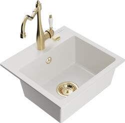Mexen Milo, gránit mosogató 435x410x171 mm, 1 kamrás és mosogató csaptelep Carla, fehér, 6505-20-670700-50 (6505-20-670700-50)