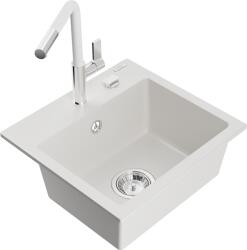 Mexen Milo, 1 kamrás gránit mosogató 435x410x171 mm és Flora mosogató csaptelep, fehér, 6505-20-670401-02 (6505-20-670401-02)