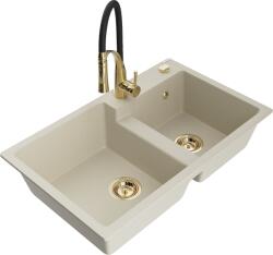 Mexen Tomas, 2 kamrás gránit mosogató 800x500x190 mm és Aster mosogató csaptelep, bézs, 6516-69-73450-57-G (6516-69-73450-57-G)