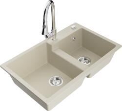 Mexen Tomas, 2 kamrás gránit mosogató 800x500x190 mm és Elia mosogató csaptelep, bézs, 6516-69-670101-00 (6516-69-670101-00)